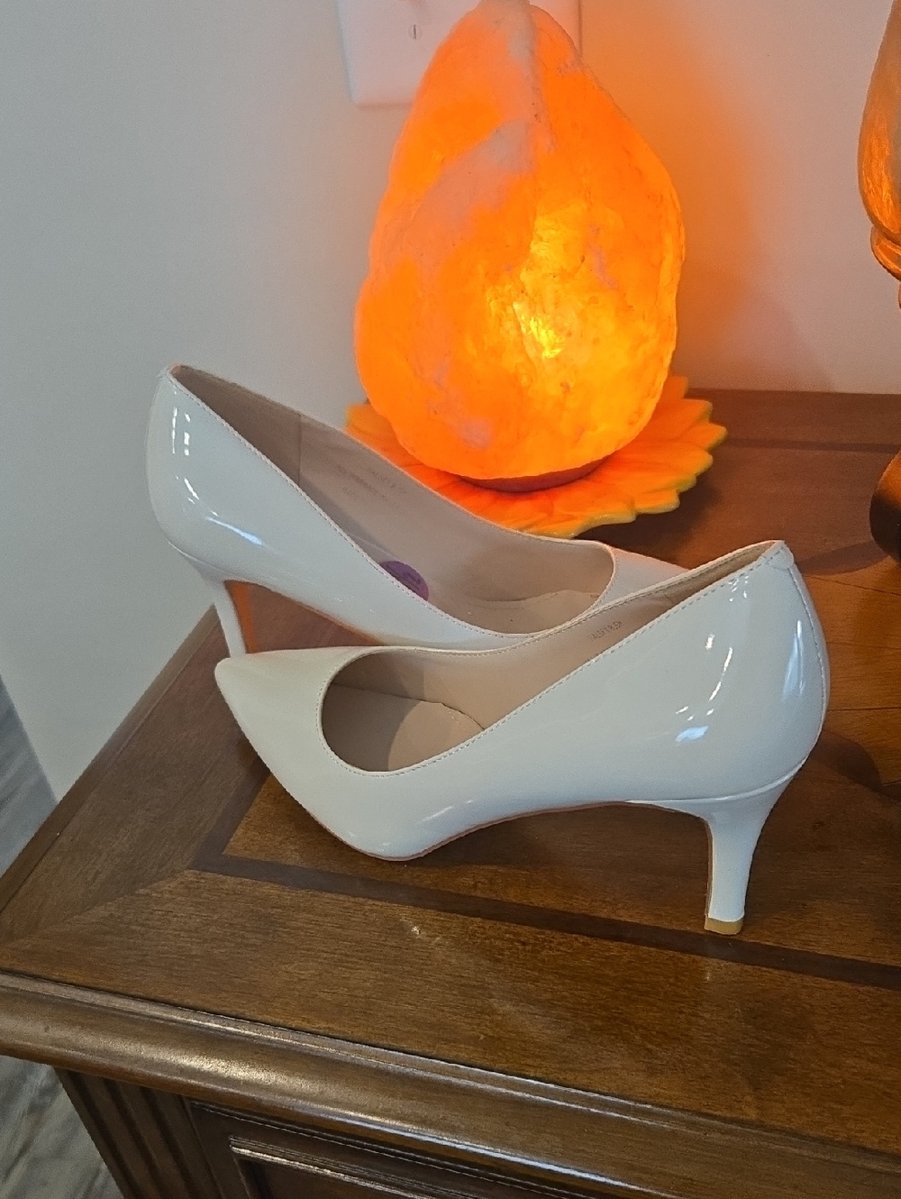 Classic Cream Patent Pointed-Toe Kitten Heel Pumps